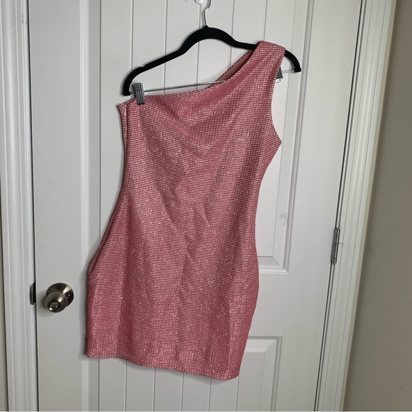 Superdown Revolve Tiffany sparkle one shoulder pink dress size medium party - Picture 2 of 7